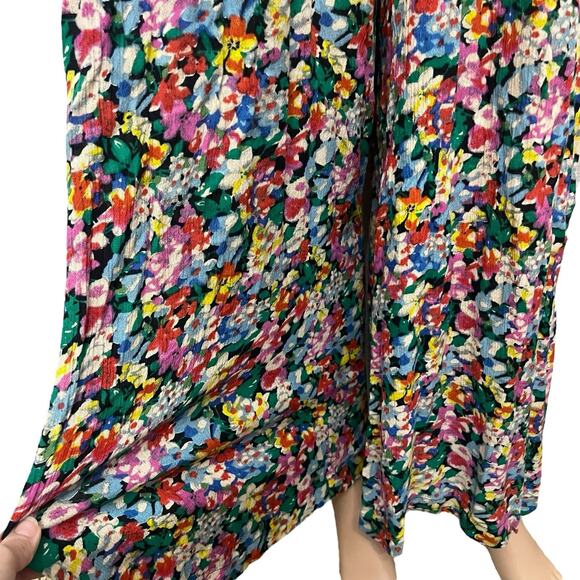 Urban Outfitters Lola Wide Leg Jumpsuit Small Floral Smocked Halter Colorful - Picture 3 of 8